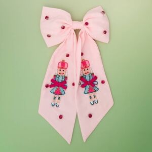 CHRISTMAS NUTCRACKER SEED BEADED LARGE BOW BARRETTE HAIR CLIP